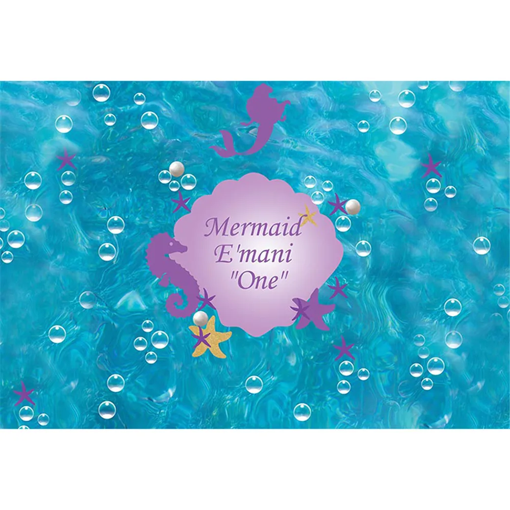 

Custom Mermaid Themed Birthday Party Backdrop Blue Seawater Pearls Bubbles Princess Baby Girl Photography Studio Backgrounds