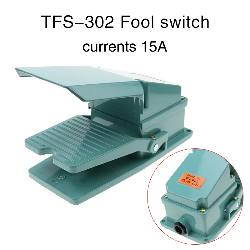 Treadle Foot Switch Controller Self-reset TFS-302 Power Switch Aluminum Shell Cover Silver Contact 15A250V.