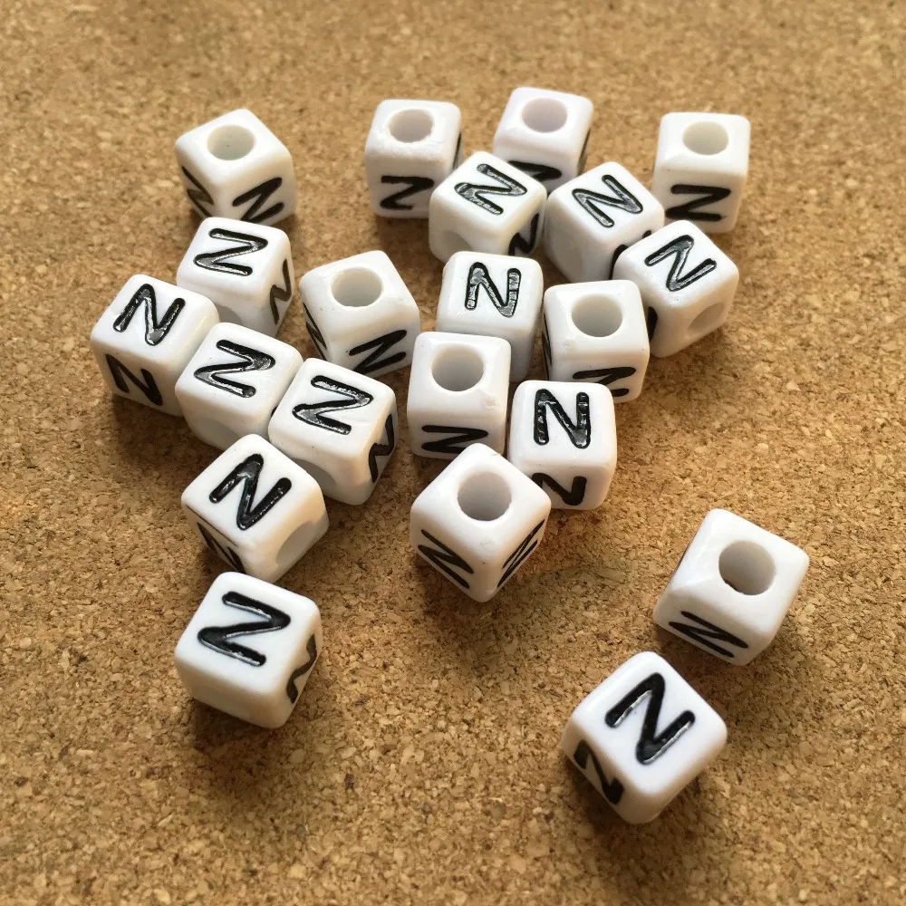 

Free Shipping 1100pcs/Lot Single Initial N Printing Plastic Acrylic Letters Beads 8*8MM Cube Square Alphabet Character DIY Beads