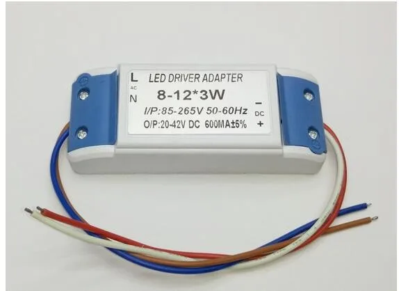 

DHL 50 pieces AC 85-265 V input Lighting transformer Led Driver 8-12x3W 600mA Power Supply transform 24W 30W 36W ceiling Driver