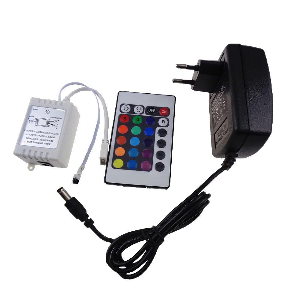 

24 Key IR Remote Controller Wireless +DC 12V 2A Power Supply adapter Connector For RGB LED strip Flexible light tape 5050 3528