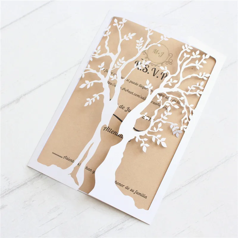 

Tree invitation card laser cut wedding anniversary business card customized supply