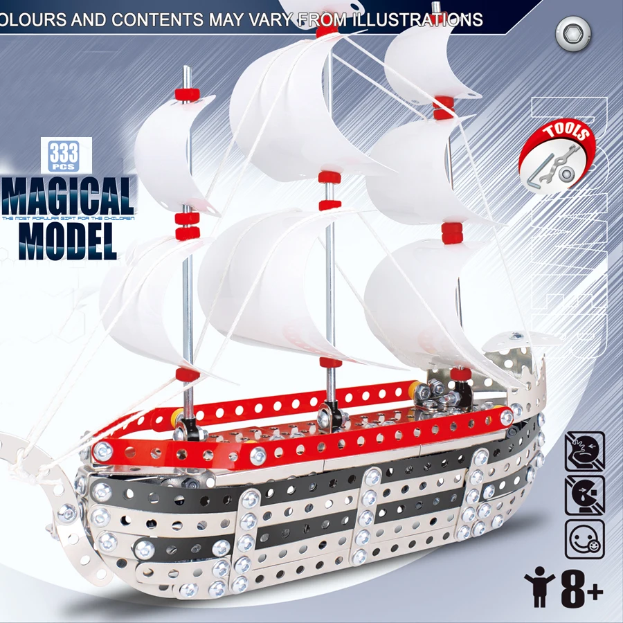 

Assembly Metal Sailing Ship Model Kits Toy Boat to Assemble Puzzles 333 pcs STEM Construction metal blocks Educational Toys