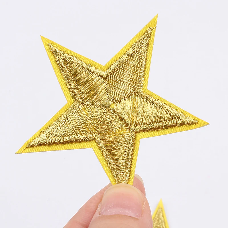 10pcs/lot 5.5cm Embroidered Gold Star Stickers Iron On Clothing Patches Sewing Fabric Appliques Garments Accessories Shirt Badge