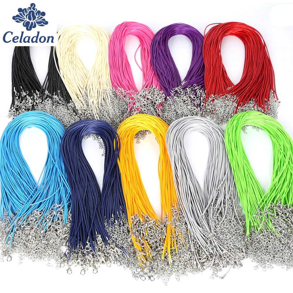 Hot Sale 1.5MM 10pcs 17 Colors Faux Leather Cord Chain Adjustable Necklace with Lobster Clasp For DIY Jewelry Findings