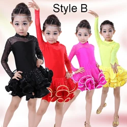 Kid Girls Latin Dance Dress Costumes Child Long Sleeve Ballroom Dance Costume Lace Latin Dance Dress For Girls