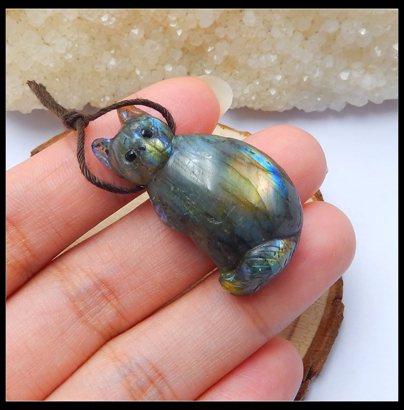 Sale 1Pcs Natural Stone Flashy Labradorite Carved Animal Fashion Pendant Bead 35x19x11mm 10.3g