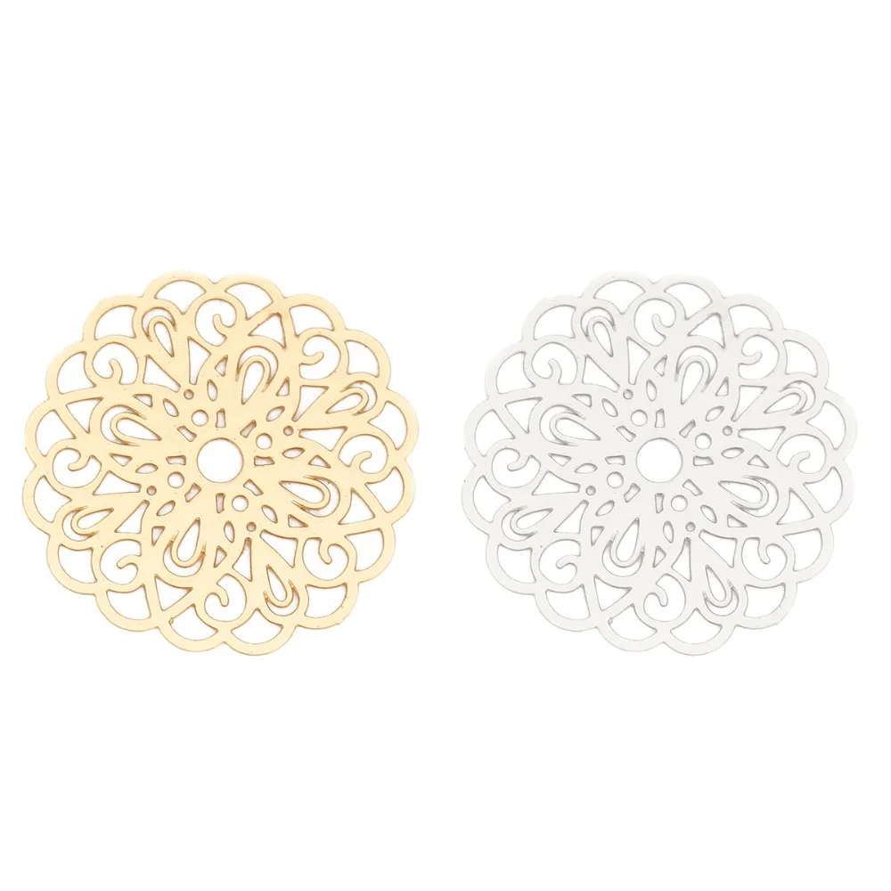 DoreenBeads 10 PCs Fashion Iron Based Alloy Filigree Stamping Connectors Flower Silver Color Gold Jewelry DIY Charms 26 x 25mm