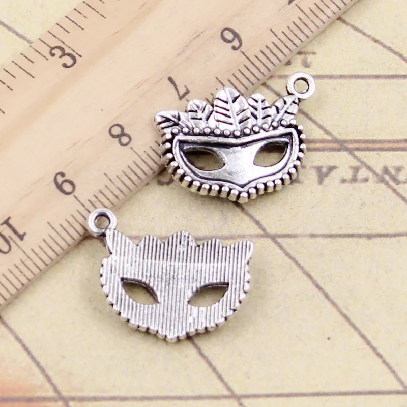 10pcs Charms Party Mask Masquerade Mardi Gras 19x20mm Tibetan Silver Color Pendants Antique Jewelry Making DIY Handmade Craft