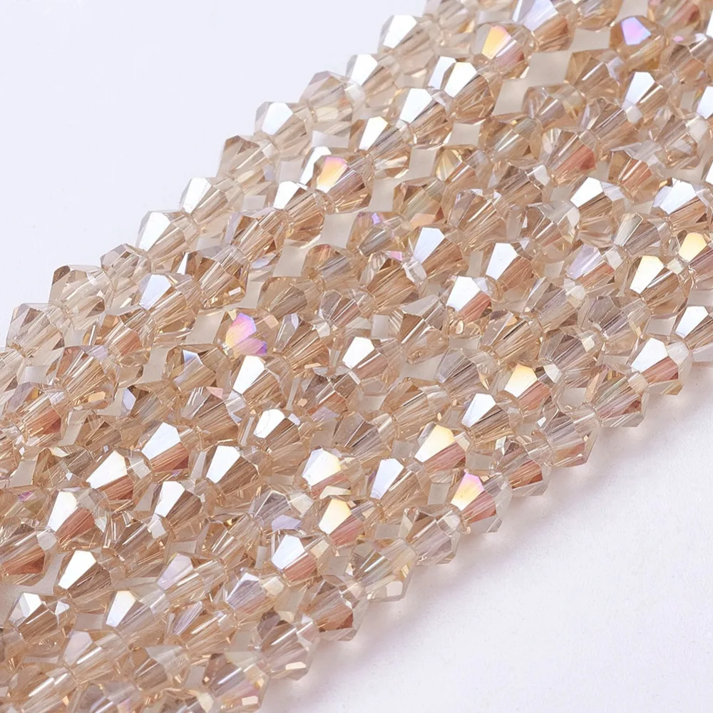 AB Color Plated Bicone Faceted Glass Beads Strands for Jewelry Making DIY,2x3mm ,4x4mm ,Hole: 0.5-1mm; 10 Strands/lot