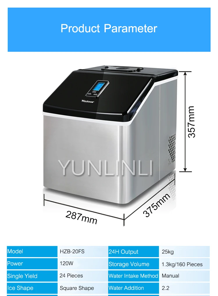 24 الجليد صينية صانع الجليد الكهربائية التجارية والمنزلية الفولاذ المقاوم للصدأ دليل إضافة المياه الجليد ماكينة