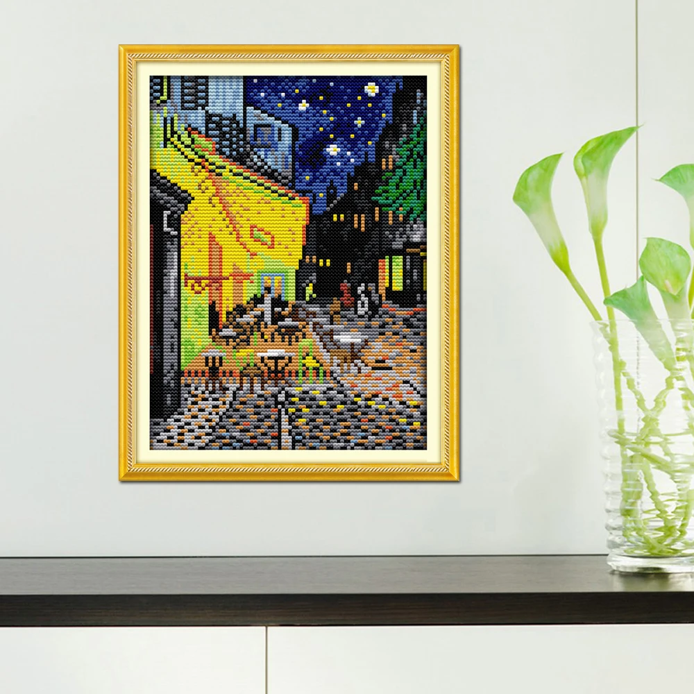 Joy Sunday Van Gogh Coffee Shop Cross Stitch kit, 14CT 11CT Counted and Stamped Cross-Stitch, Coffee Shop Home Decoration, F164