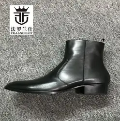 Genuine leather Men Ankle boots European chelsea boot pointed toe zip up boots party shoes med heel mujer Shoes