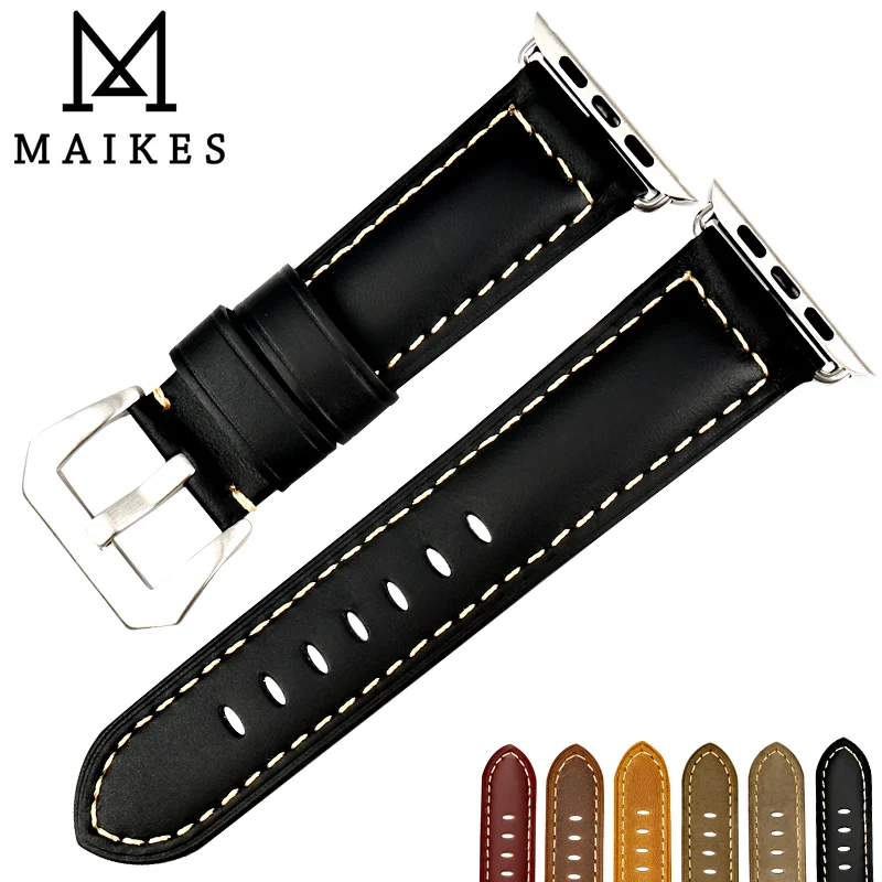 

MAIKES For Apple Watch Band 49mm 44mm 40mm 42mm 38mm Series SE 6 5 4 3 2 Genuine Leather Watch Strap iWatch Watchband Wristband