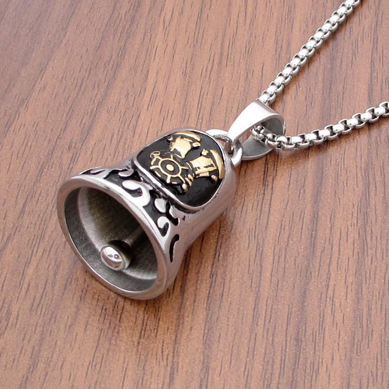 Punk 316L Stainless Steel Silver Color Black Gold Plated Engine Bell Biker Flame Pendant Pendant Decor Motor Biker Accessories