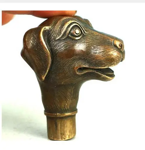 

bronze Pure Copper Old Qing Ming Brass Old Nice Asian Chinese Old Bronze Hand Carved Dog Collect Statue Walking Stick Head