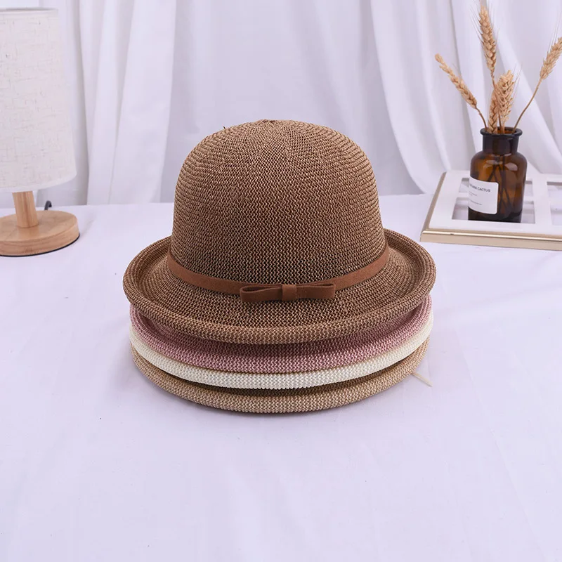 

Summer Sun Hat Women New Small Round Top Crimped Basin Hats Female Outdoor Breathable Sunscreen Cap Fashion Sun Shade Caps H065