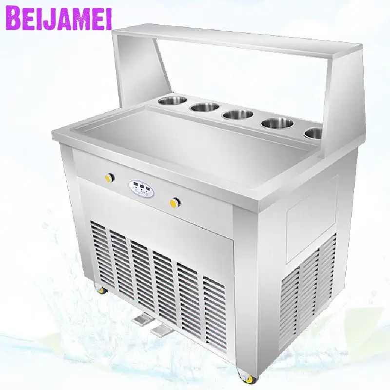 BEIJAMEI Quick Cooling Thailand Flat Pan Fried Ice making Roll 110V 220V Commercial Thai Ice Cream Rolls Machine