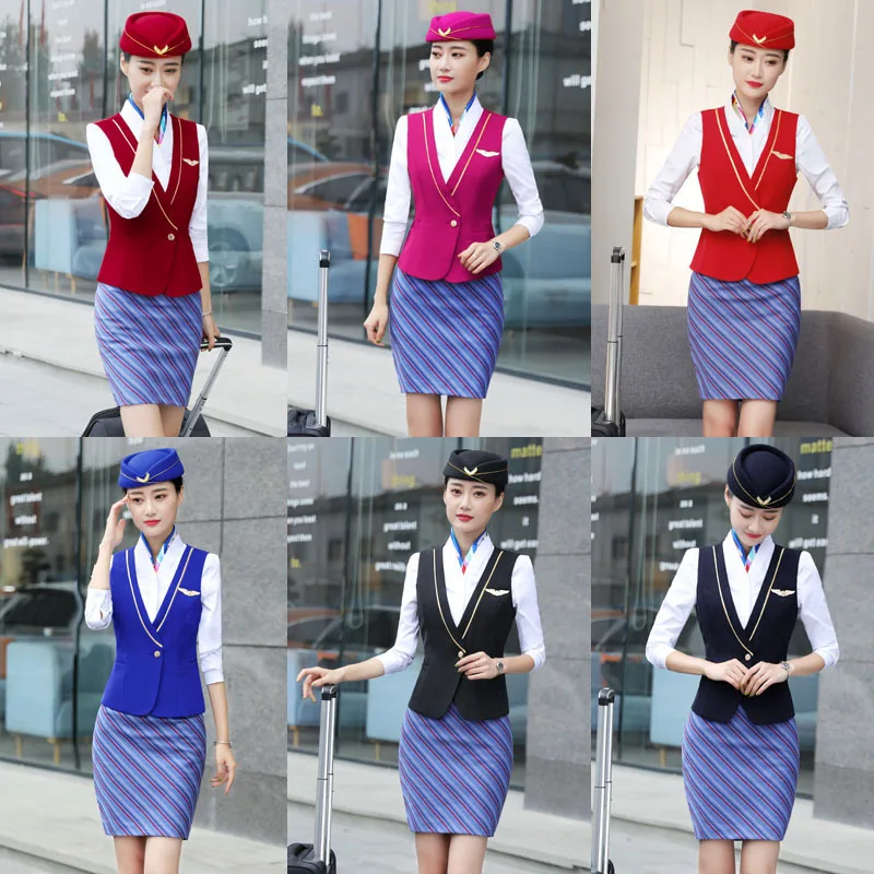 

IZICFLY Summer New Style Airline Stewardess Formal Waistcoat Ladies Suit Vest Business With Skirt And Uniform Pant Set-1 PCS