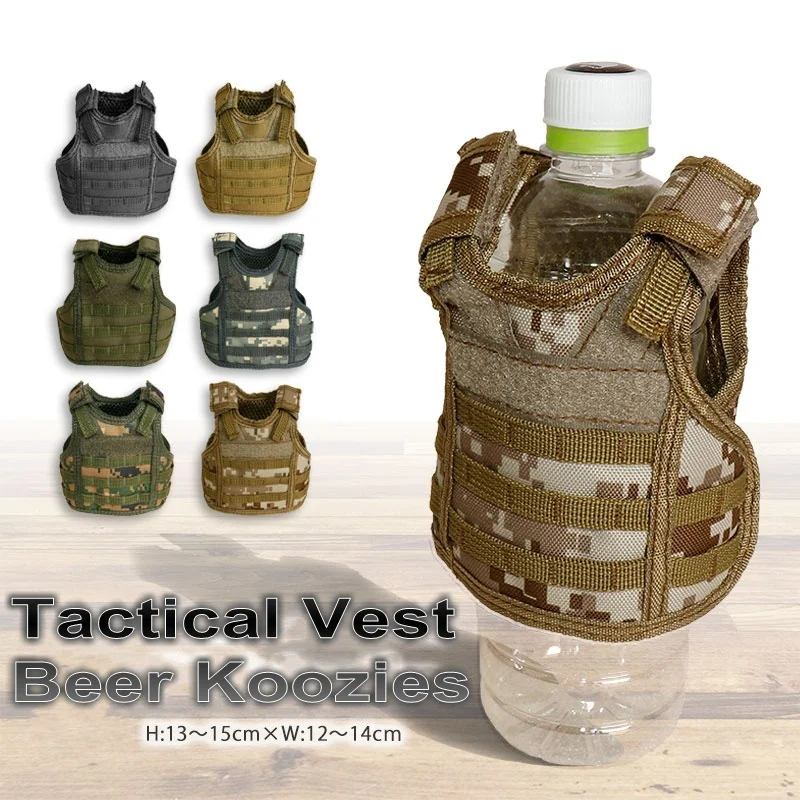  Mini Tactical Molle Vest Beer Beverage Cooler Drink Holder Miniature Hunting Vests Wine Water Bottle Cover Pouch