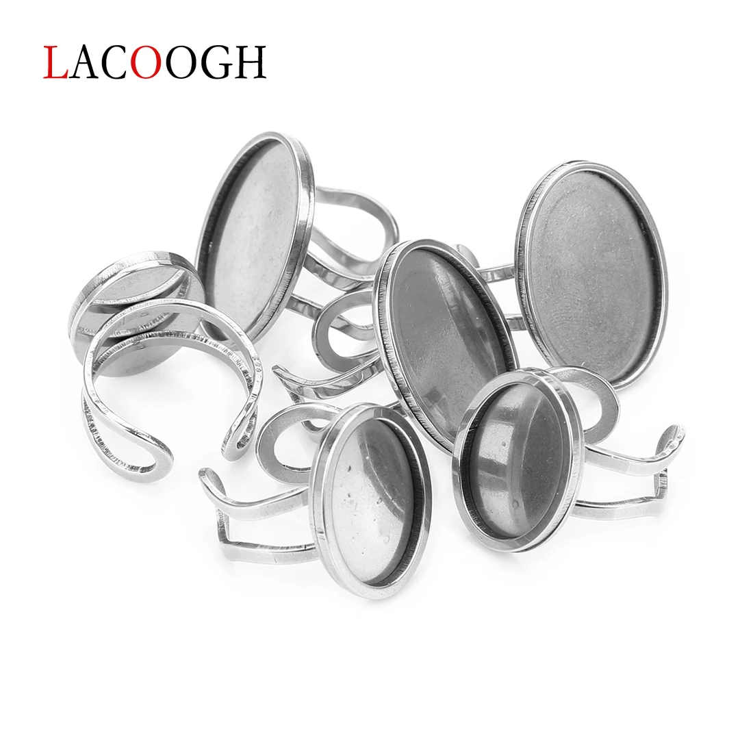 Stainless Steel 13X18 18X25mm Adjustable Ring Blank Cabochon Base Tray Flat Round Antique DIY Jewelry Findings Metal Rings Base