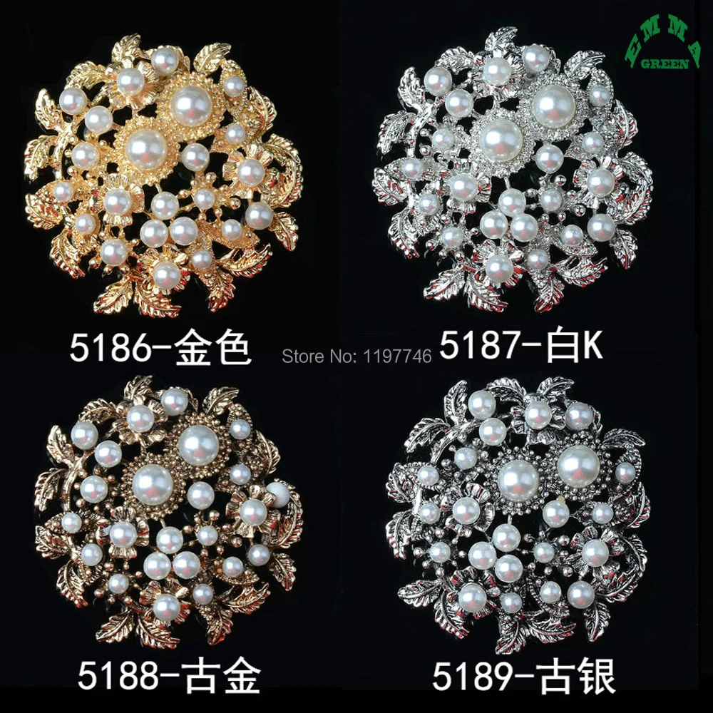 Pearls Cluster Bouquet Flora Lily Rose Camellia Button Embellishments Large 40mm Crystal 10pcs Flatback Rhinestone Embellishment