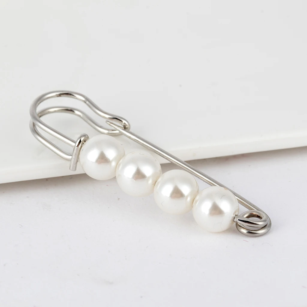 2pcs Large Pearl Safety Pin Sweater Lapel Pin Brooch Skirt Dress Kilt Pin for the Wedding Prom and Party Baby Shower Party