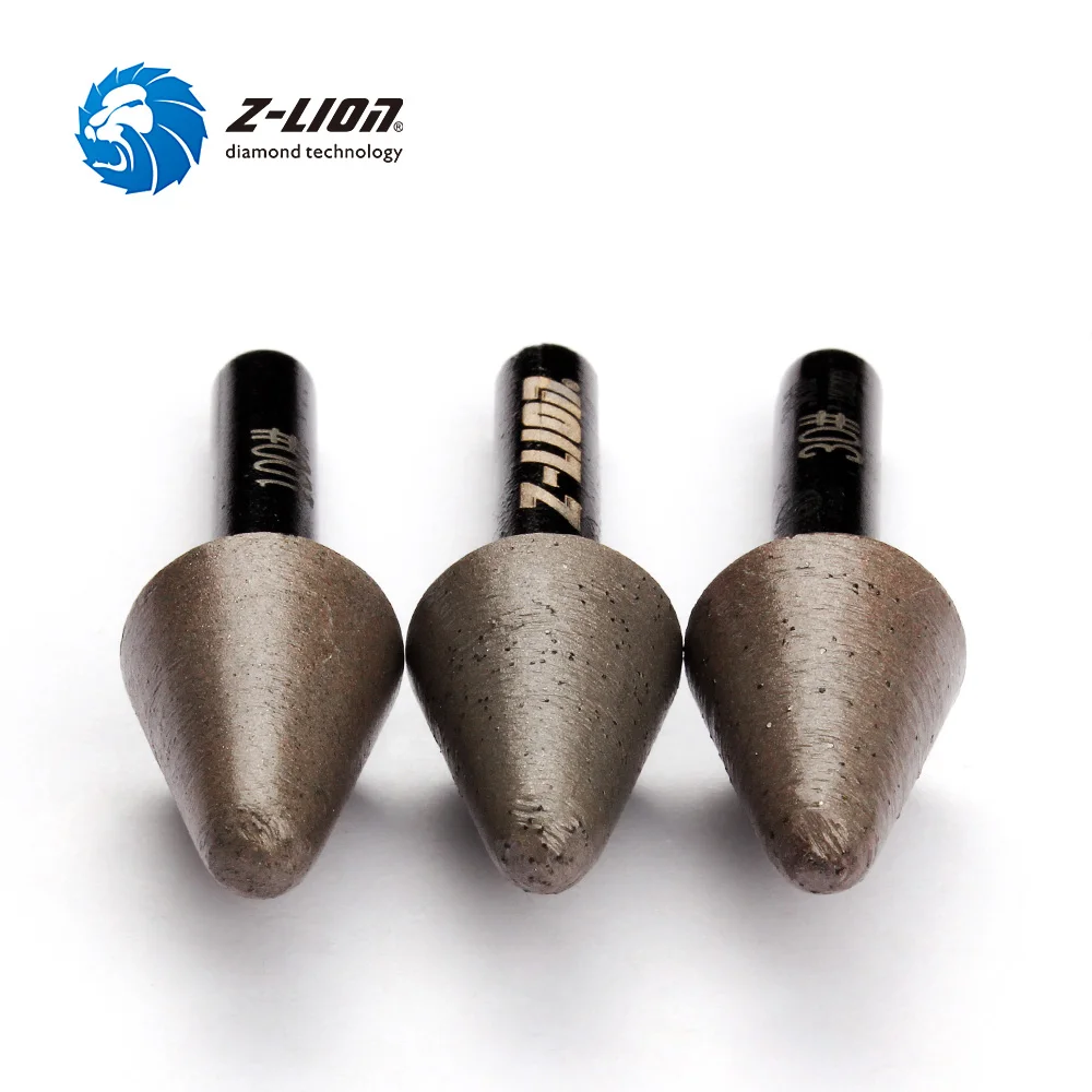 Z-LION 3pcs Sintered Diamond Countersink Bit Diamond Sanding Drill Bit Stone Marble Glass Mini Drill Diamond Bur Grit 30/50/100