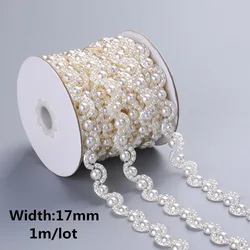 ABS Imitation Pearl Beads Cadeia, Banding Trims, Costura Trims, DIY, Festa de Casamento, Artesanato Headband, 26 Projetos para Escolher, 1m, 2m