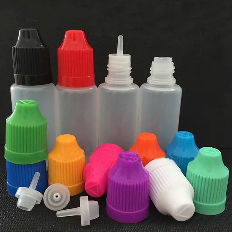 2500pcs empty E Liquid Bottle Squeezable Plastic PE 20ml E-Cig Dropper Bottle with colours Childproof Cap and long thin tip