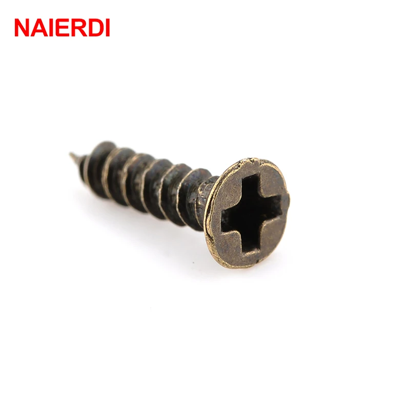 200PCS NAIERDI 2x6/8/10mm Screws Bronze Tone M2 Flat Round Head Fit Hinges Countersunk Self-Tapping Screws Wood Hardware Tool