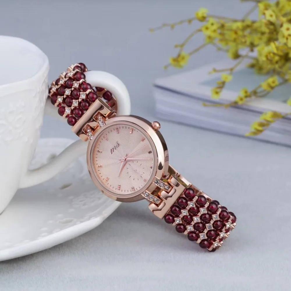 

Natural Garnet Stone Bracelet & 33mm Waterproof Watch DIY Jewelry For Women For Gift For Summer Beach Wholesale !