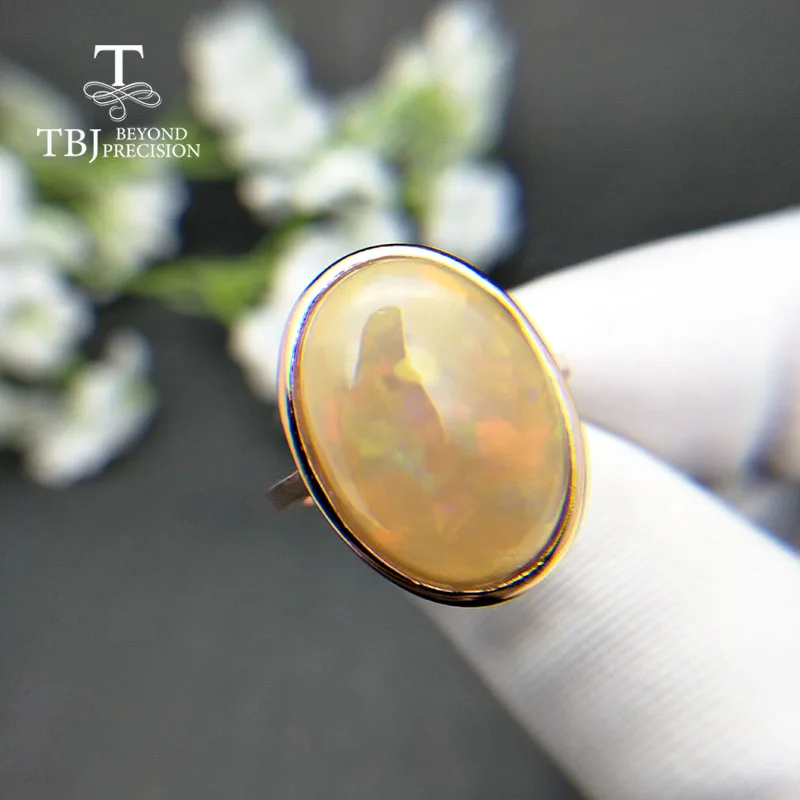 TBJ,Simple natural yellow color 7.4ct big opal Ring 925 sterling silver fine jewelry for women fine jewelry nice gift for wife