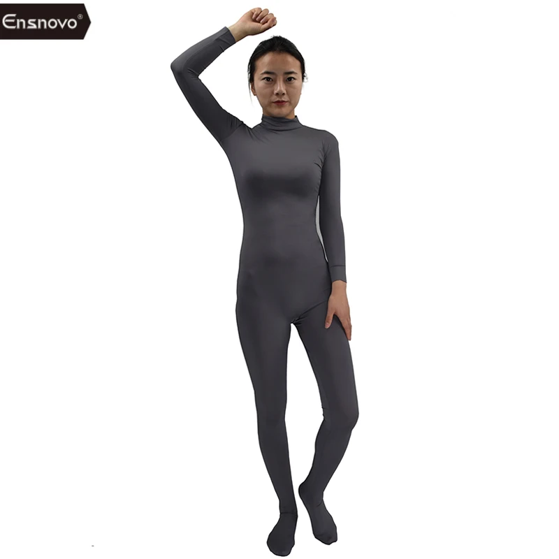 Ensnovo Body Suits for Women Long Sleeve Turtleneck Unitard Spandex Bodysuit Nylon Custom Skin Footed Costumes Full Body Tights