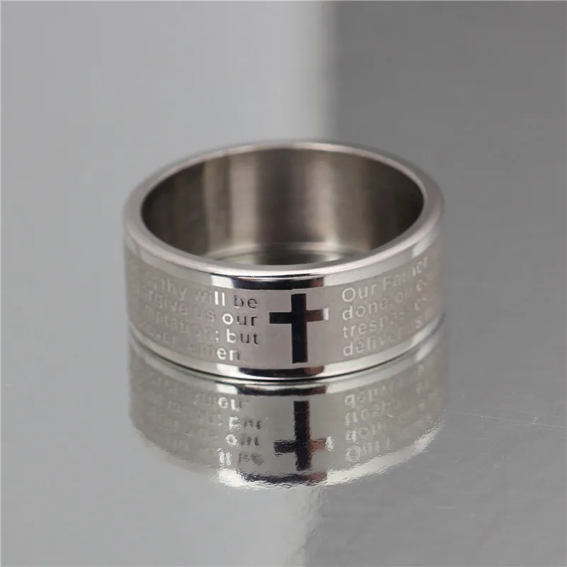 English Titanium Steel Christian Cross Bible Ring for Men and Women Personalized Ring Customize Ring Engraved Ring