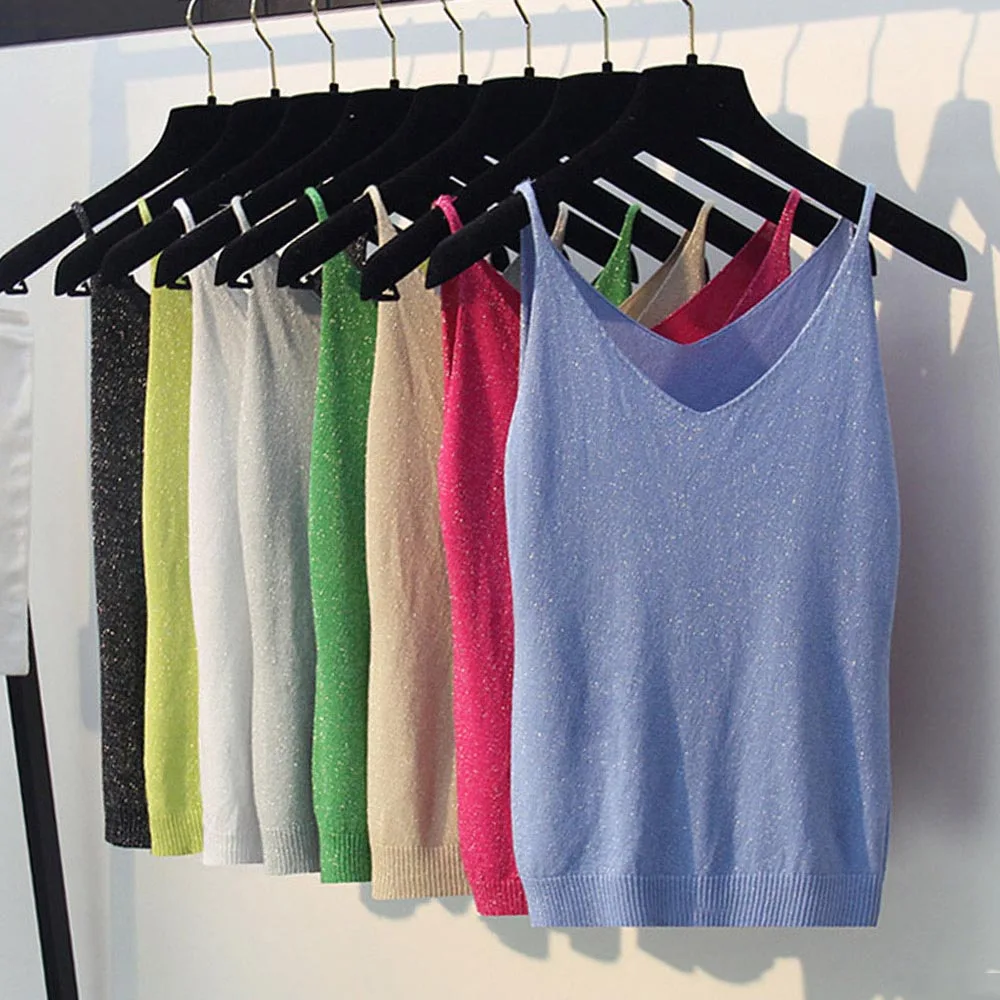 Korean Shining Knitting Tops Casual All-match Summer Bottom Camis Colorful Tank Tops Quality Guaranteed SY1955B