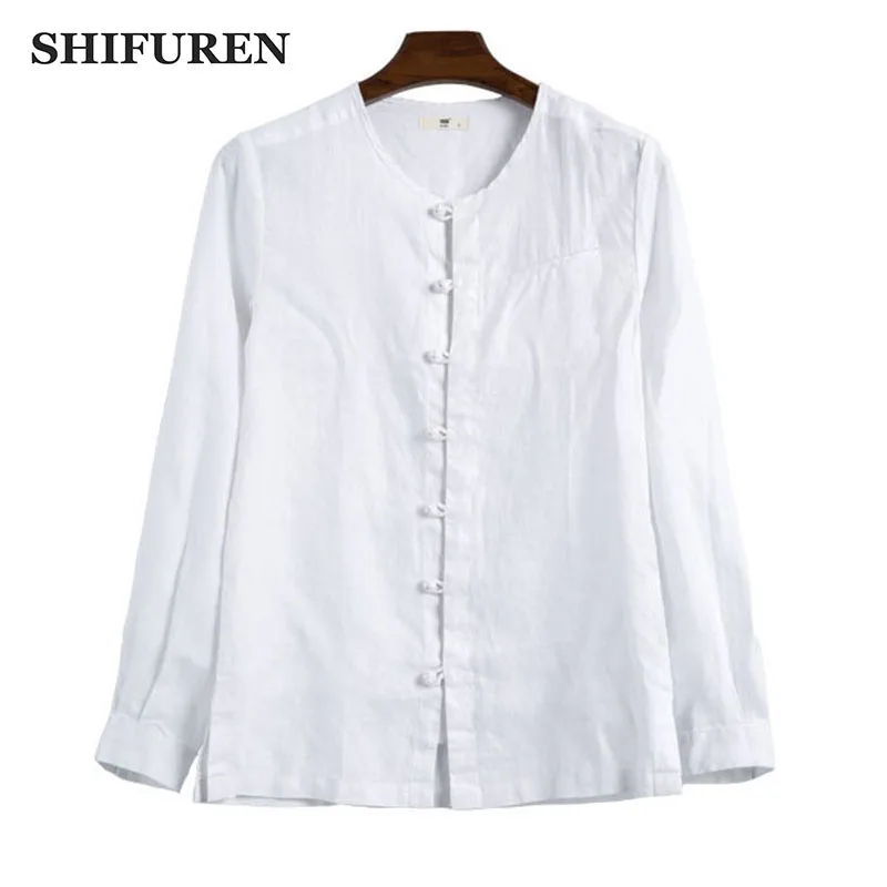 

SHIFUREN Chinese Traditional Kongfu Linen Shirts Men Long Sleeve 100% Pure Linen Breathable Casual Social Shirts Retro Clothing