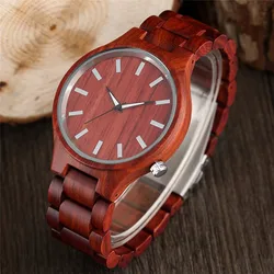 100% Nature Red Sandalwood Full Wooden Bangle Watches Simple Men's Handmade Wood Quartz-watch Bamboo Wrist Watch Reloj de madera