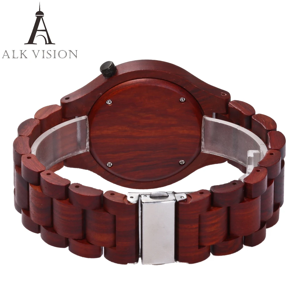 ALK VISION Top Brand Designer Men and Women Wood Watch Red sandal Wooden Quartz Watches fashion casual clock Relogio Masculino