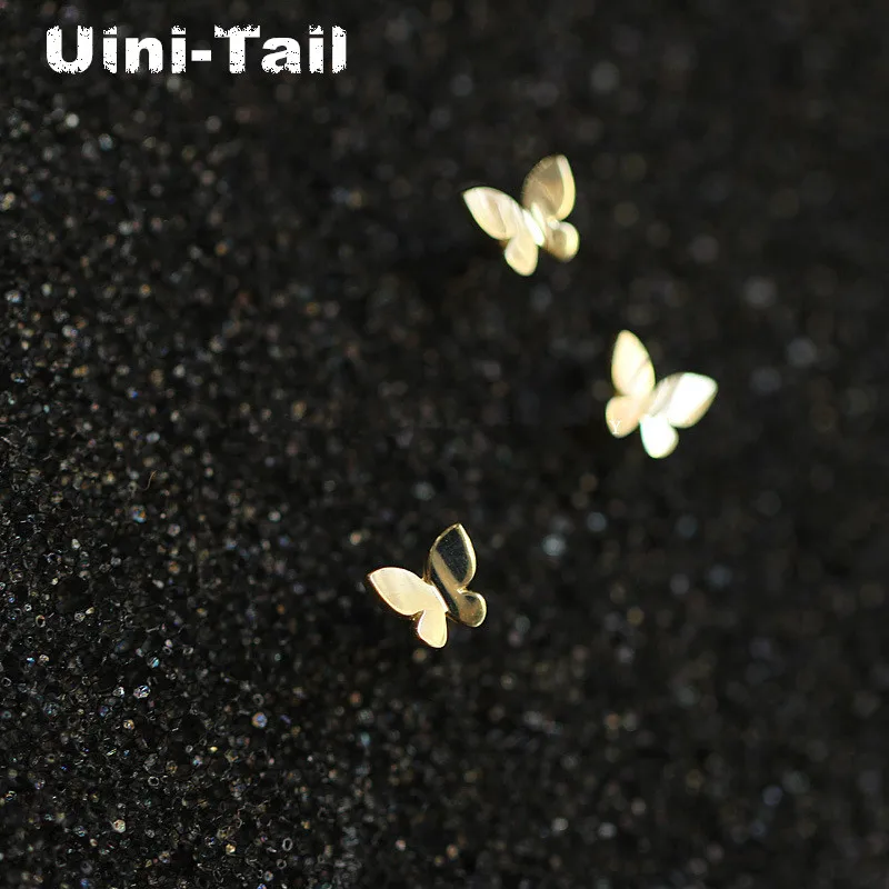 Uini-Tail 2024 new listing 925 Tibetan silver shiny gold butterfly small earrings fashion tide flow sweet high quality jewelry