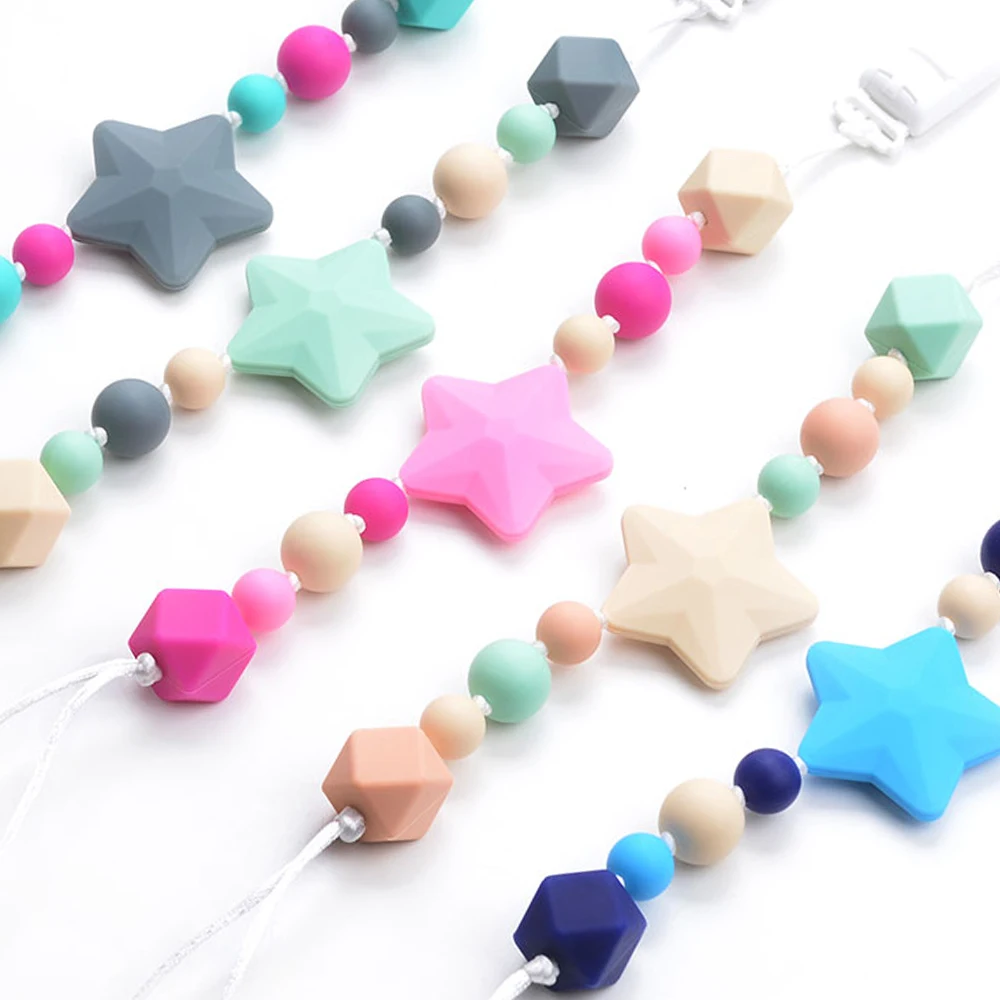 LOFCA 5pcs Star Silicone Beads Soft teether Star Shape BPAFREE Baby Diy Jewelry Bracelet  Necklace and Pendant Making Oral Care