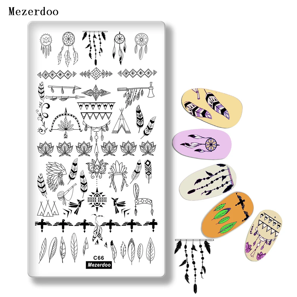 Stamping Plate Nail Art Template Image Indian Dream Catcher Feather Pattern Nails Stamp Plate Scraper Stamper Sticker Decals C66