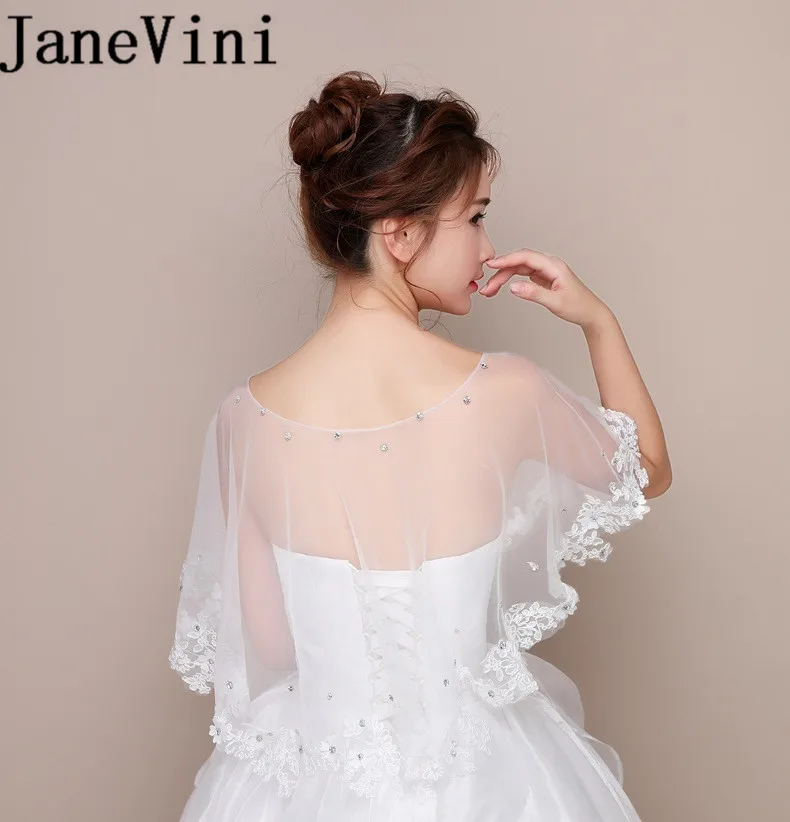 JaneVini Capes Casamento Do Xaile Do Envoltório Bolero Noiva Do Vintage Flores de Renda Frisado Apliques de Cristal Das Mulheres Top Curto Shrug Stoles 2019