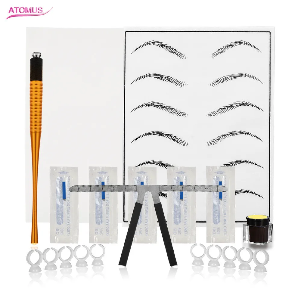 

Atomus 3D Eyebrow Tattoo Microblading Needle Blade Pen Pigment Practice Kit Tattoo Pigment Rings Permanent Body Makeup Tool