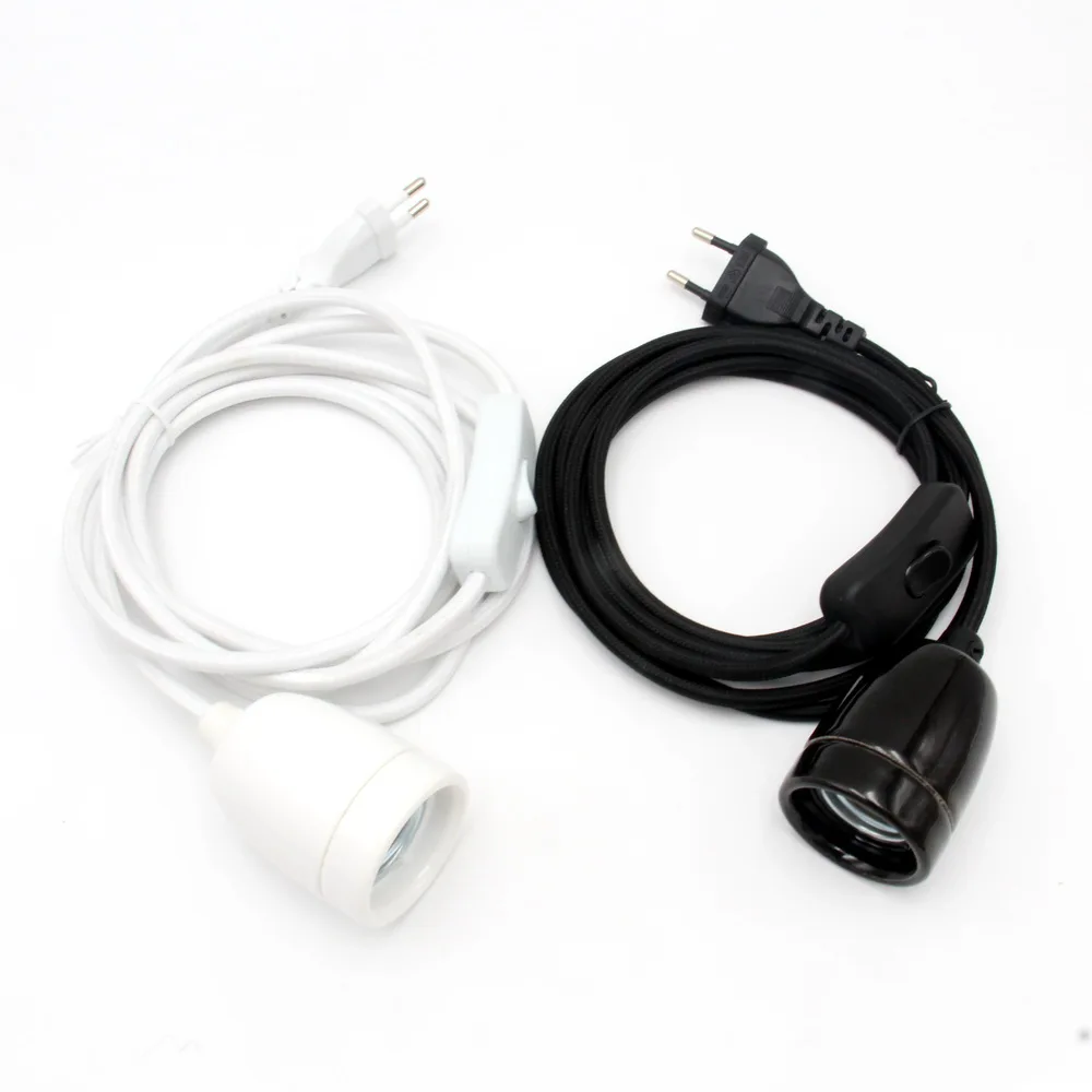 2 Meters Euro Plug Power Cord With on off Switch E27 Ceramic Lamp Holder Bulb Light Socket