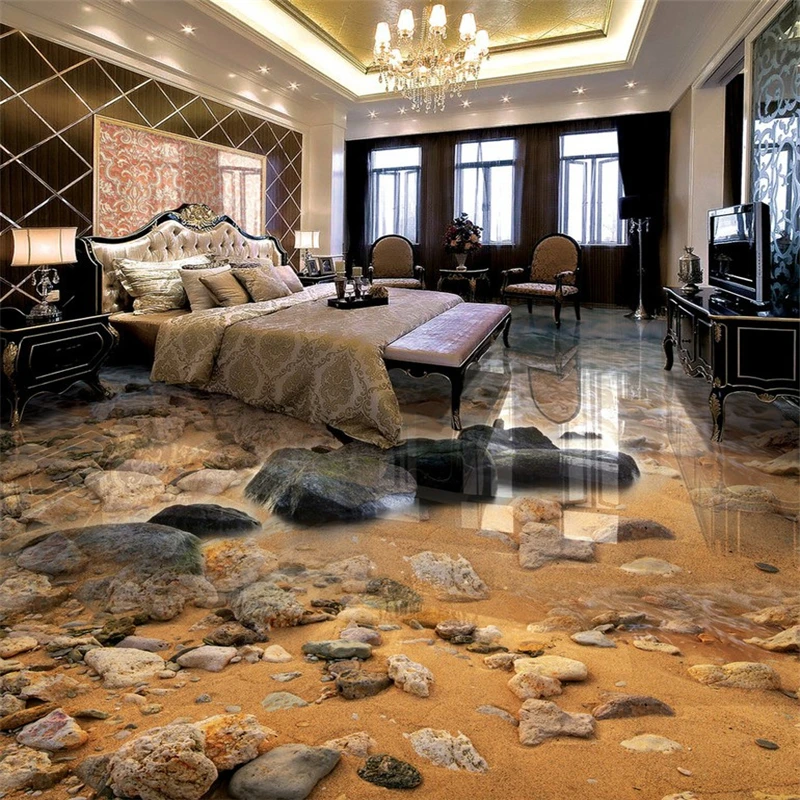 

beibehang Wallpaper Mural Wall Stickers Seaside Sandstone River Living Room Bathroom 3D Floor Painting papel de parede