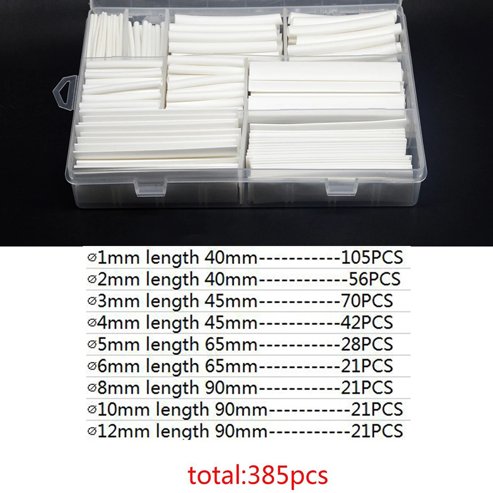 385 pcs/set White 9 Sizes Assorted 2:1 Flame-retardant Boxed Heat Shrink Tubing Kit MPa 600V