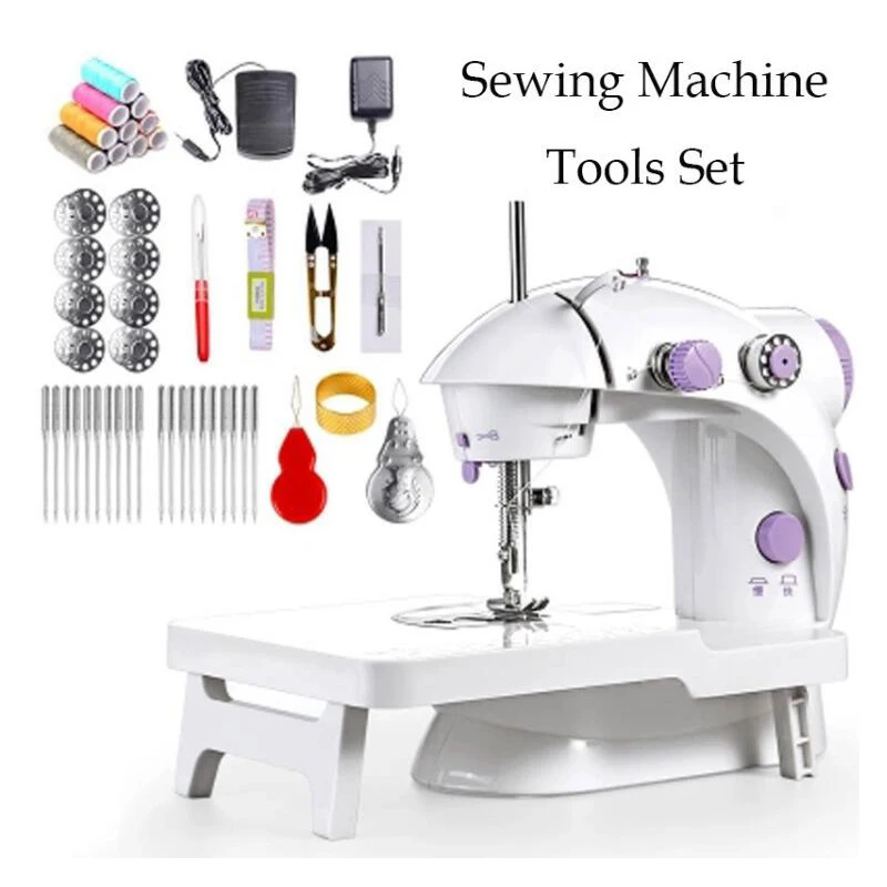 Mini Sewing Machine Treadle Electric Sewing Machine with Sewing Tools Set Household Electric Multi-function Mini Sewing Machines