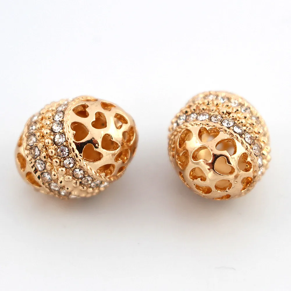 Bracelet Bead Spacer Beads Gold Color Rhinestone Pave Metal Filigree Egg Shape Charms DIY for Indian Men Women Jewelry Making