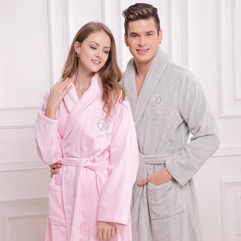 Winter Cotton Women Bathrobe Nightgown Men Towel Fleece Nightdress Sexy Night Robe White Red Lovers Long Soft